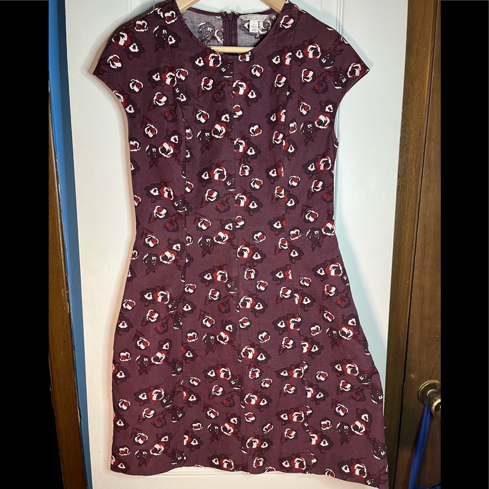 GAP Dress Women Sz 4 Purple Cotton/Linen Floral Print Pockets Zipper n Back